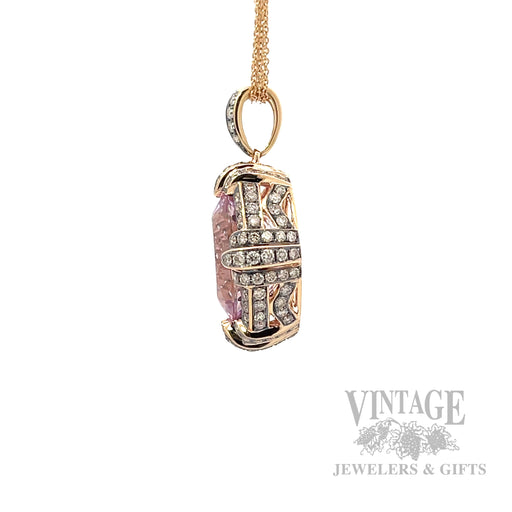 Kunzite 14k Rose Gold Pendant with Chocolate Diamond Accents Side View