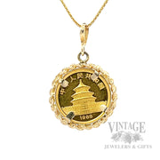 Chinese 1/10 OZ Panda Coin 14k Gold Bezel Pendant Back View