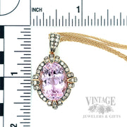 Kunzite 14k Rose Gold Pendant with Chocolate Diamond Accents Scale View