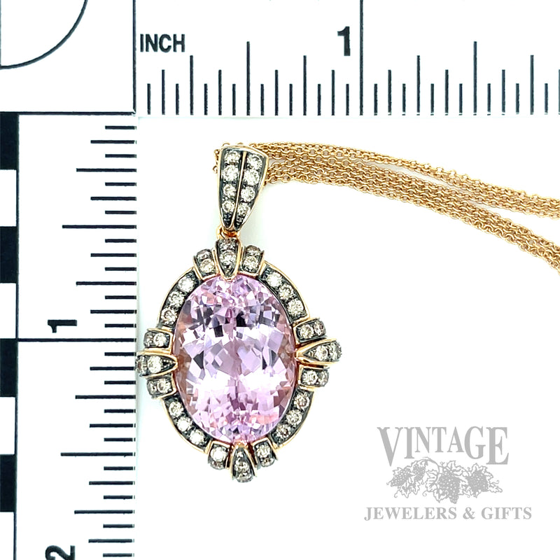 Kunzite 14k Rose Gold Pendant with Chocolate Diamond Accents Scale View