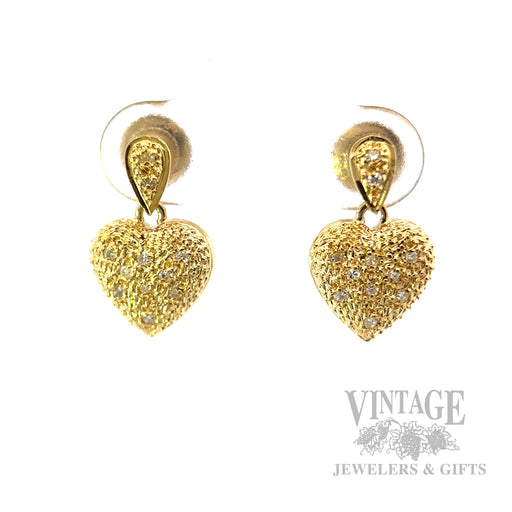 Strawberry Hearts 14k Gold Drop Earrings Front View