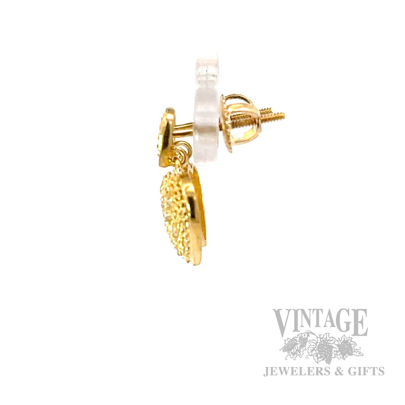 Strawberry Hearts 14k Gold Drop Earrings Side View