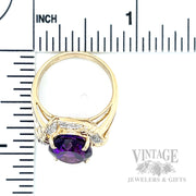 Flared Amethyst Diamond Accented 14k Gold Ring Scale View