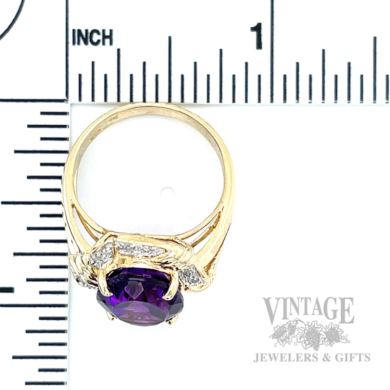 Flared Amethyst Diamond Accented 14k Gold Ring Scale View