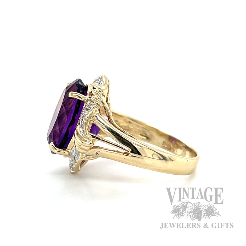 Flared Amethyst Diamond Accented 14k Gold Ring Side View