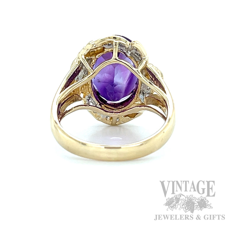Flared Amethyst Diamond Accented 14k Gold Ring Gallery/Back View