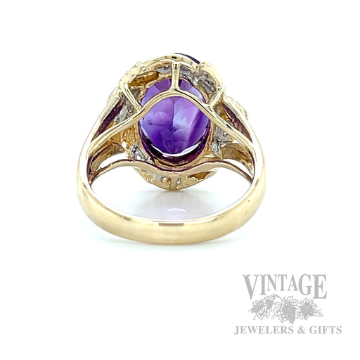 Flared Amethyst Diamond Accented 14k Gold Ring Gallery/Back View