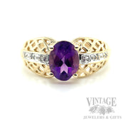 Openwork Amethyst 10k Gold Ring Front View