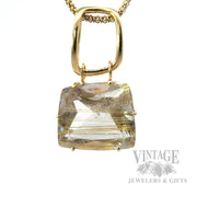 Asymmetrical Rutilated Quartz 14k Gold Pendant Front View