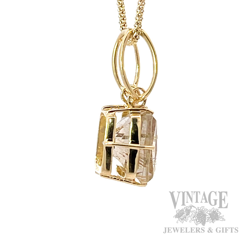 Asymmetrical Rutilated Quartz 14k Gold Pendant Second Side View 