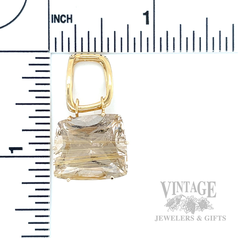 Asymmetrical Rutilated Quartz 14k Gold Pendant Scale View