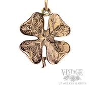Engraved Four Leaf Clover 17k Gold Pendant Front View
