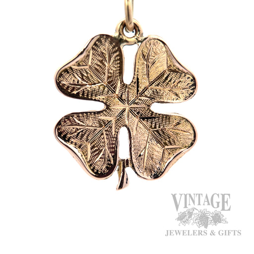 Engraved Four Leaf Clover 17k Gold Pendant Front View