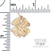Engraved Four Leaf Clover 17k Gold Pendant Scale View