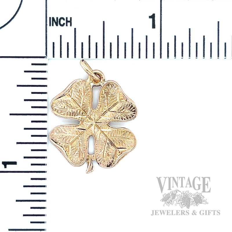 Engraved Four Leaf Clover 17k Gold Pendant Scale View