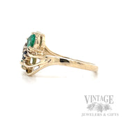Freeform Emerald Hearts 14k Gold Ring Side View