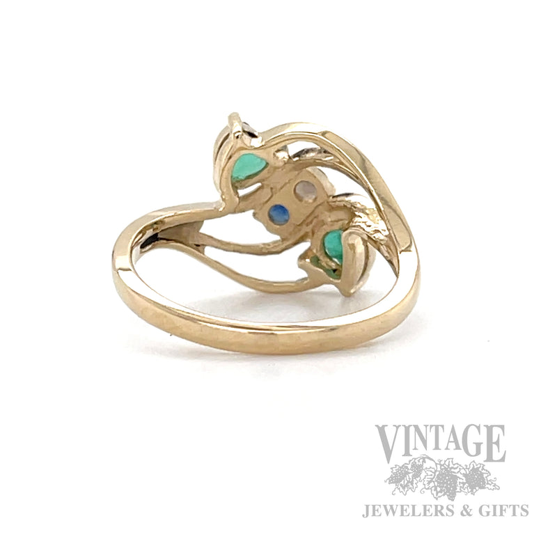 Freeform Emerald Hearts 14k Gold Ring Back View