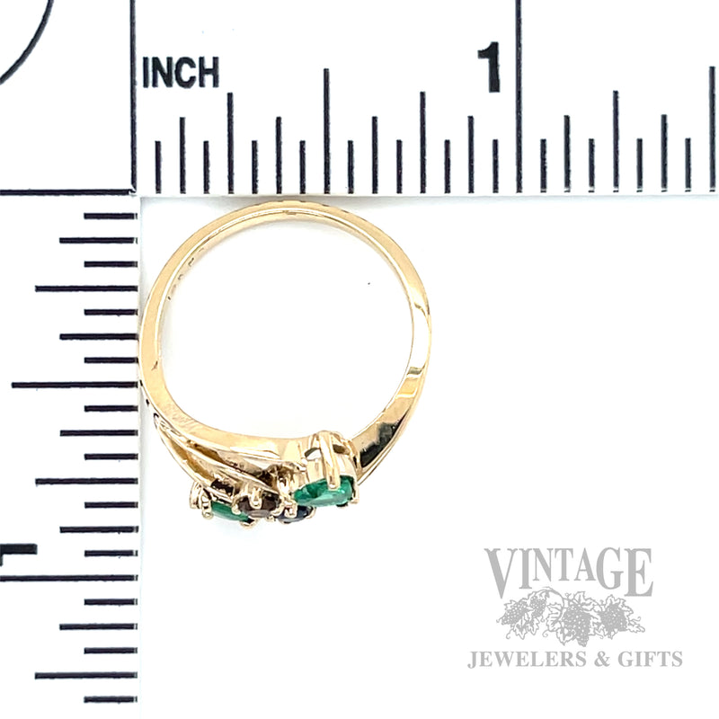 Freeform Emerald Hearts 14k Gold Ring Scale View