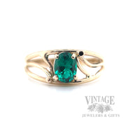Freeform Oval Cut Emerald 14k Gold Ring Front View