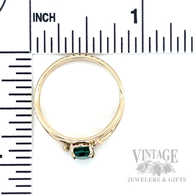 Freeform Oval Cut Emerald 14k Gold Ring Scale View