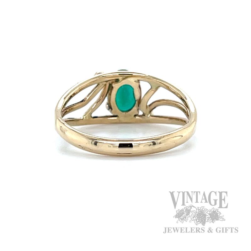 Freeform Oval Cut Emerald 14k Gold Ring Back/Gallery View
