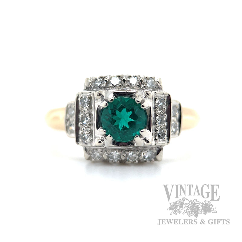 Emerald with Diamond Accented Halo 14k Gold Ring