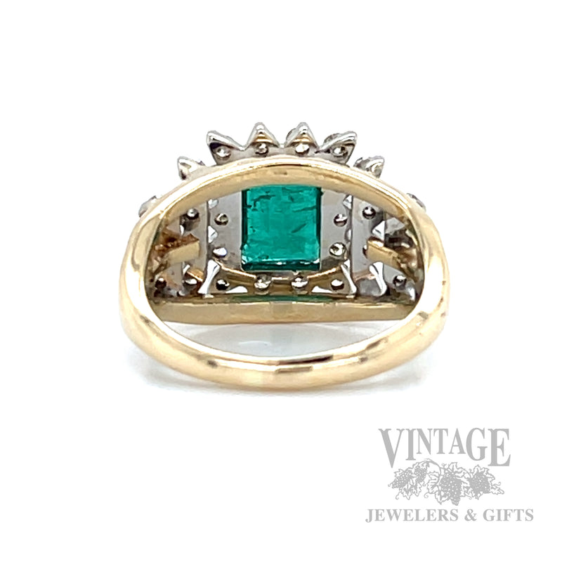 Emerald and Diamond Cluster 14k Gold Ring Back/ Gallery View