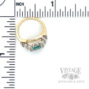 Emerald and Diamond Cluster 14k Gold Ring Scale View