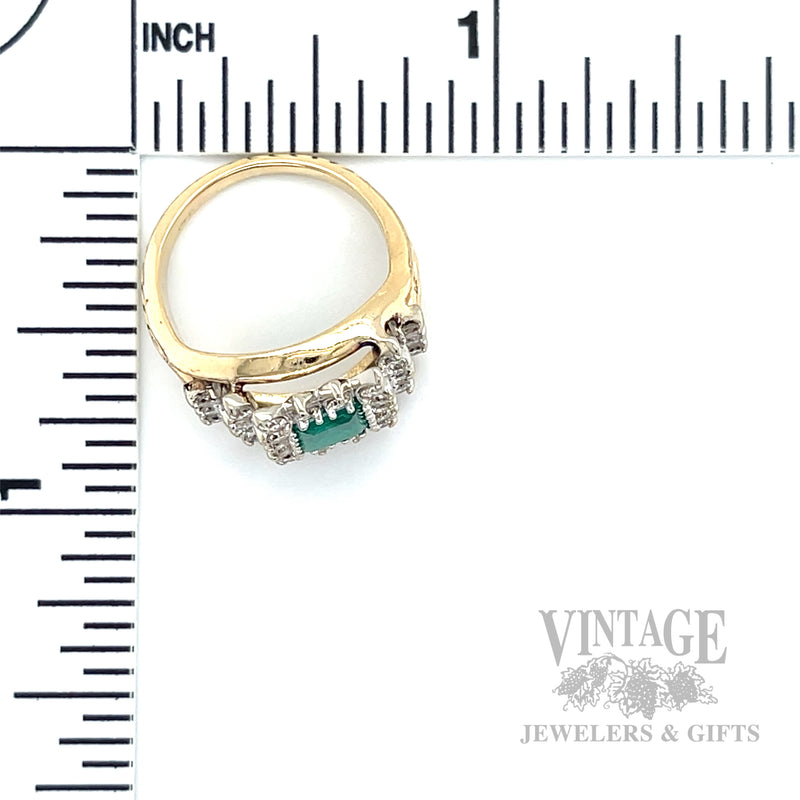 Emerald and Diamond Cluster 14k Gold Ring Scale View