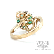 Freeform Emerald and Diamond Cluster 15k Gold Ring Back View