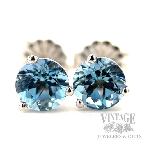 1.26 CTW Aquamarine 14k White Gold Martini Stud Earrings Front View