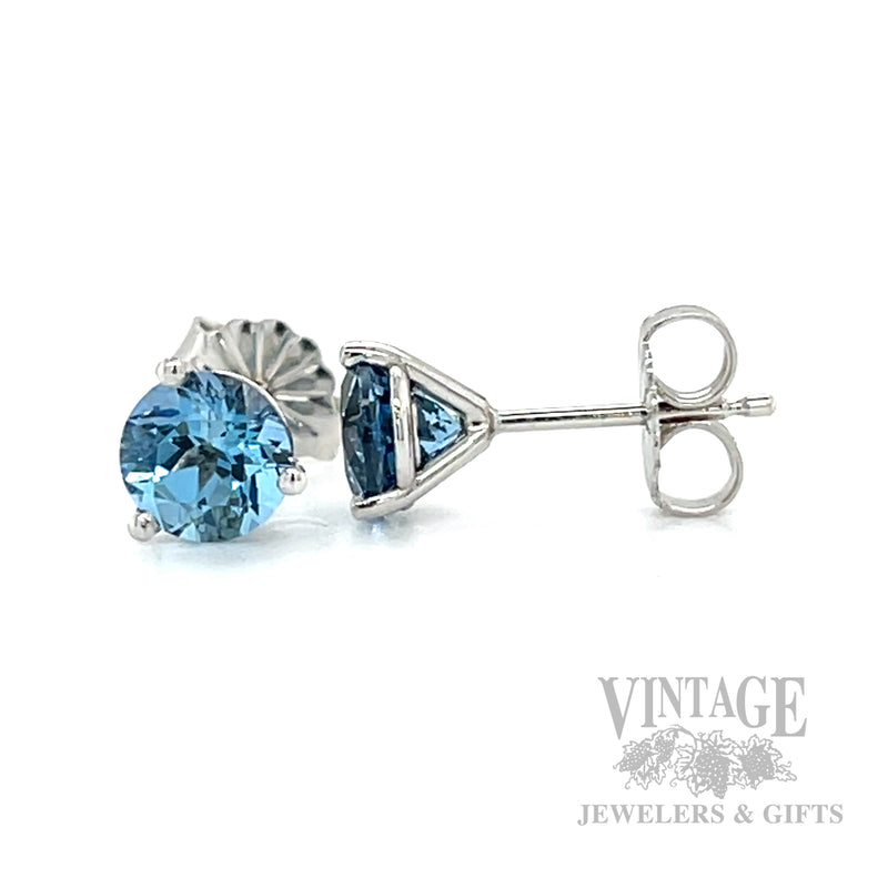 1.26 CTW Aquamarine 14k White Gold Martini Stud Earrings Side View