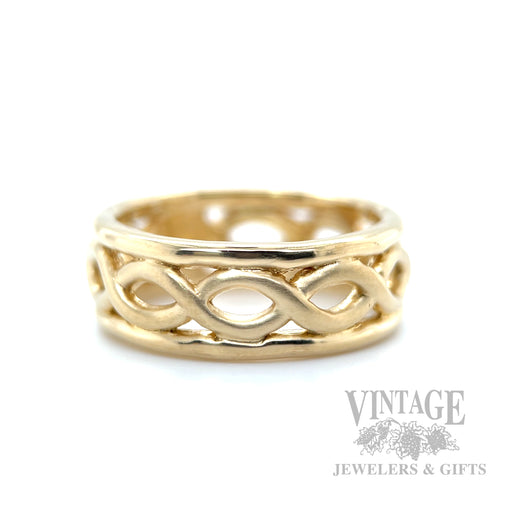 Dual Textured Woven Open Work 18k Gold Ring Front View