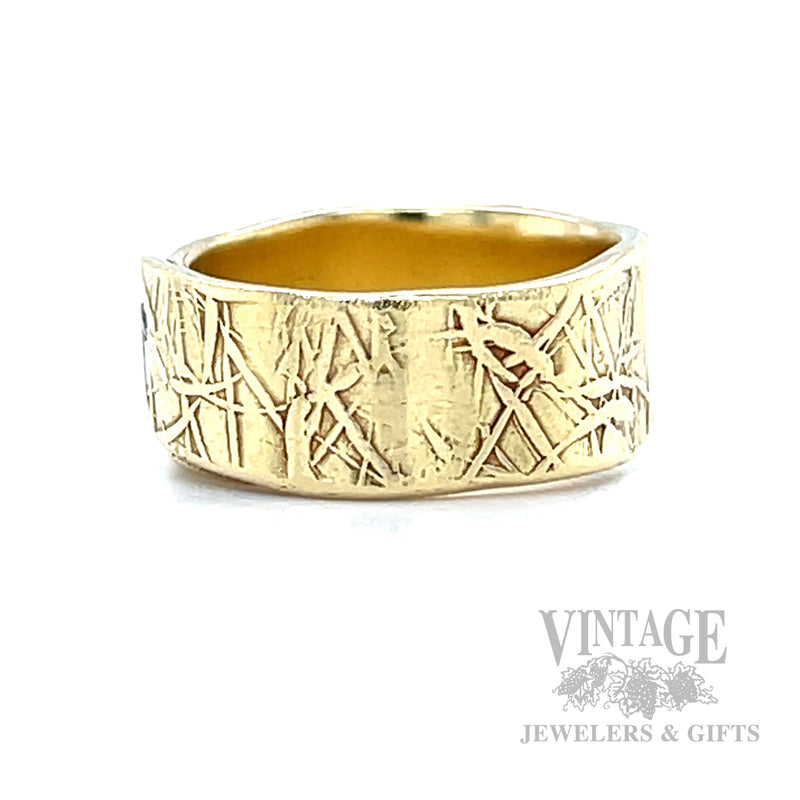 Carved Camouflage Diamond Accented 18k Gold Ring Side View
