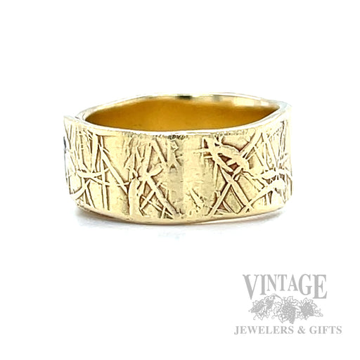 Carved Camouflage Diamond Accented 18k Gold Ring Side View