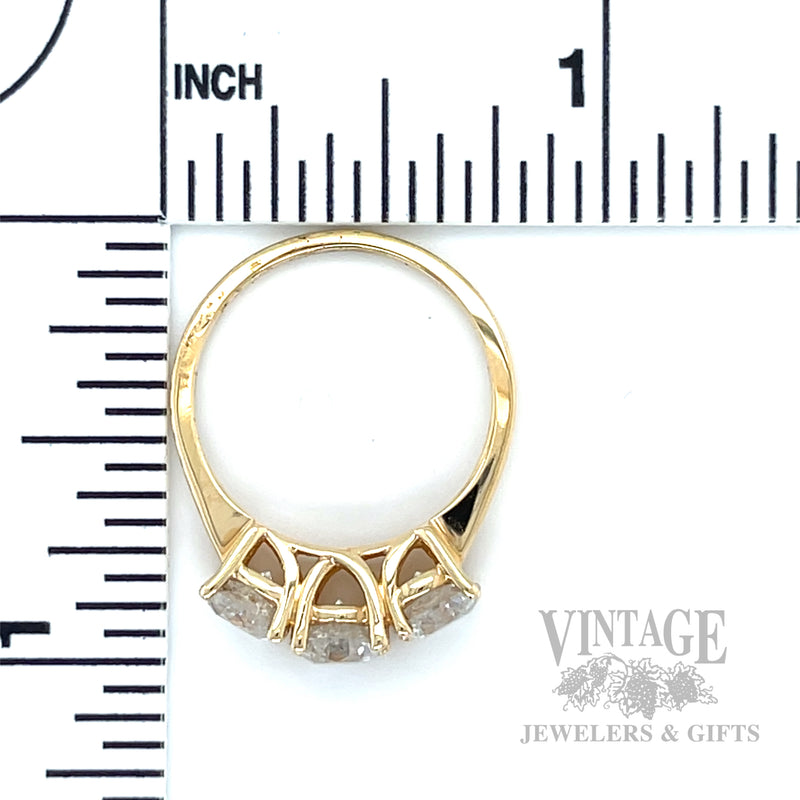 Three Stone Diamond 14k Gold Ring Scale View