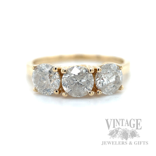 Three Stone Diamond 14k Gold Ring Front View