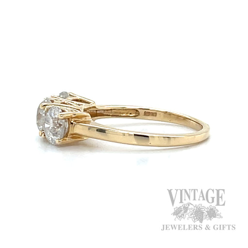 Three Stone Diamond 14k Gold Ring Side View