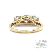 Three Stone Diamond 14k Gold Ring Back View