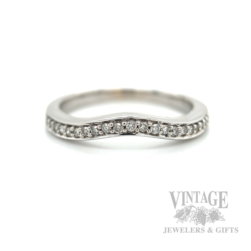 Pave´ Diamond Accented 14k White Gold Contour Band Detailed View