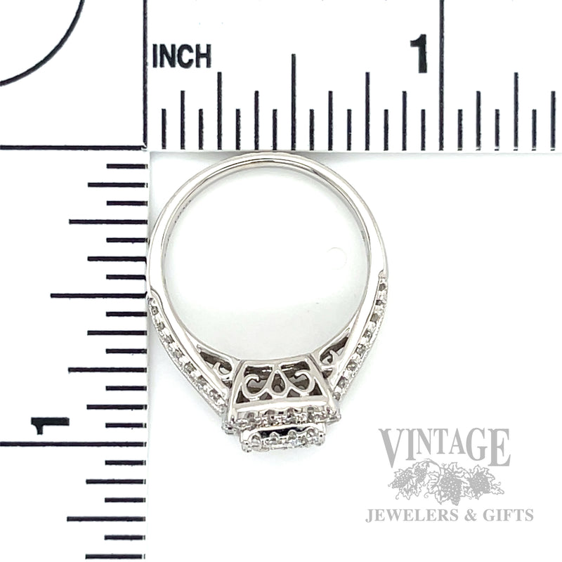 Double Halo Accented Split Shank 14k White Gold Ring Scale View