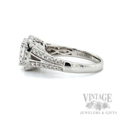 Double Halo Accented Split Shank 14k White Gold Ring Side/Hallmark View