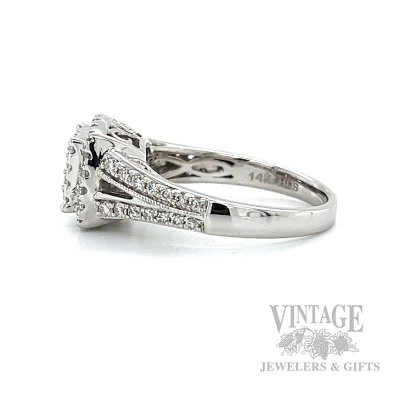 Double Halo Accented Split Shank 14k White Gold Ring Side/Hallmark View