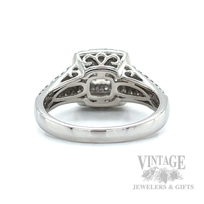 Double Halo Accented Split Shank 14k White Gold Ring Back/Interior View
