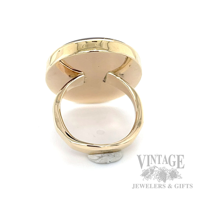 Cloisonné Butterfly and Caterpillar 14k Gold Ring Back/Interior View