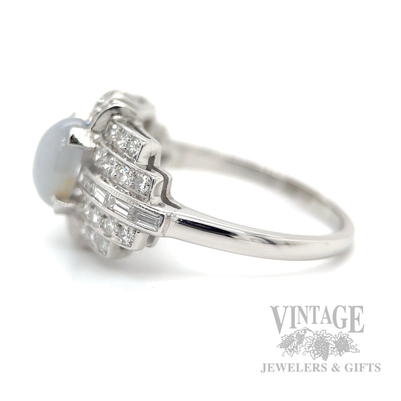 Silver Star Sapphire and Diamond Art Deco Platinum Ring