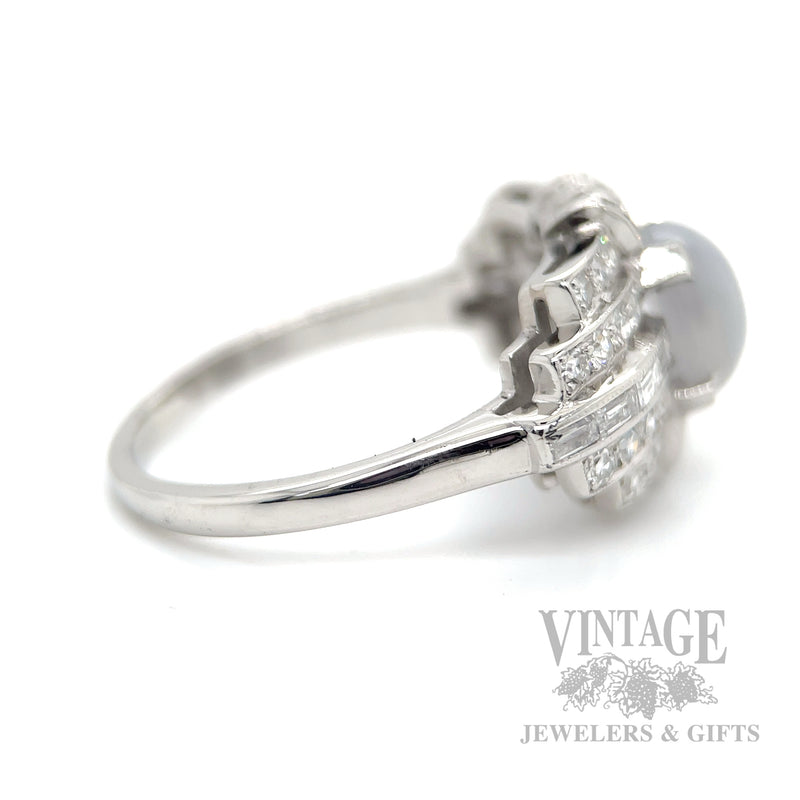 Silver Star Sapphire and Diamond Art Deco Platinum Ring