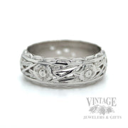 Pierced Floral 18k White Gold Eternity Ring Detailed View
