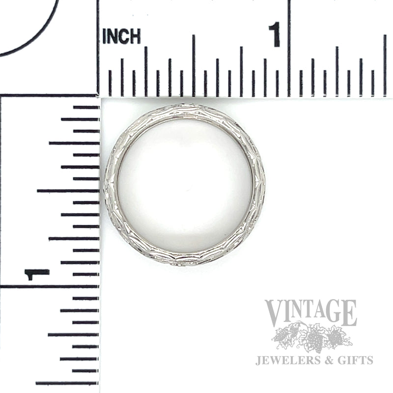 Pierced Floral 18k White Gold Eternity Ring Scale View