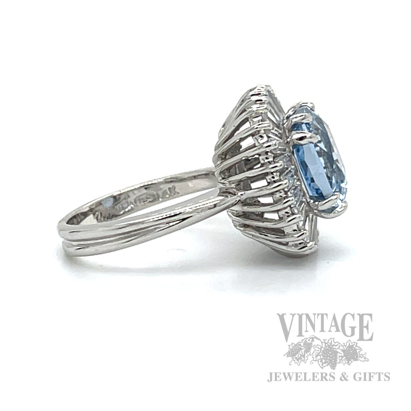 Halo Aquamarine 14K White Gold Ring Side View